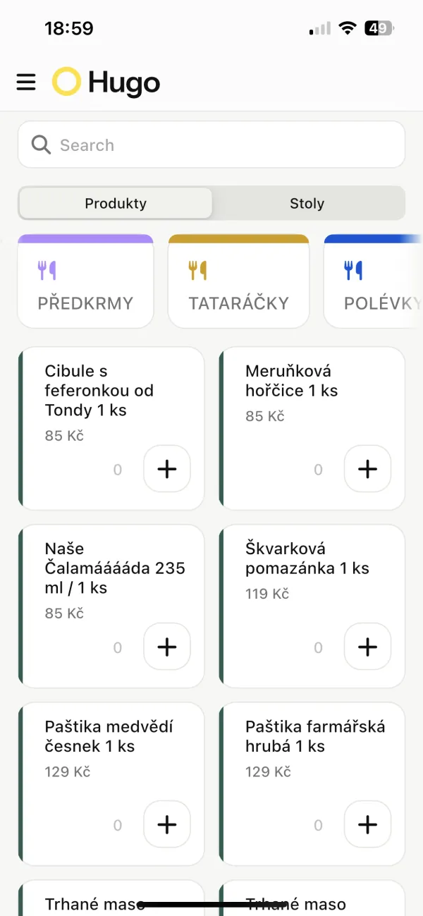 Přijímání objednávky z menu v Hugovi