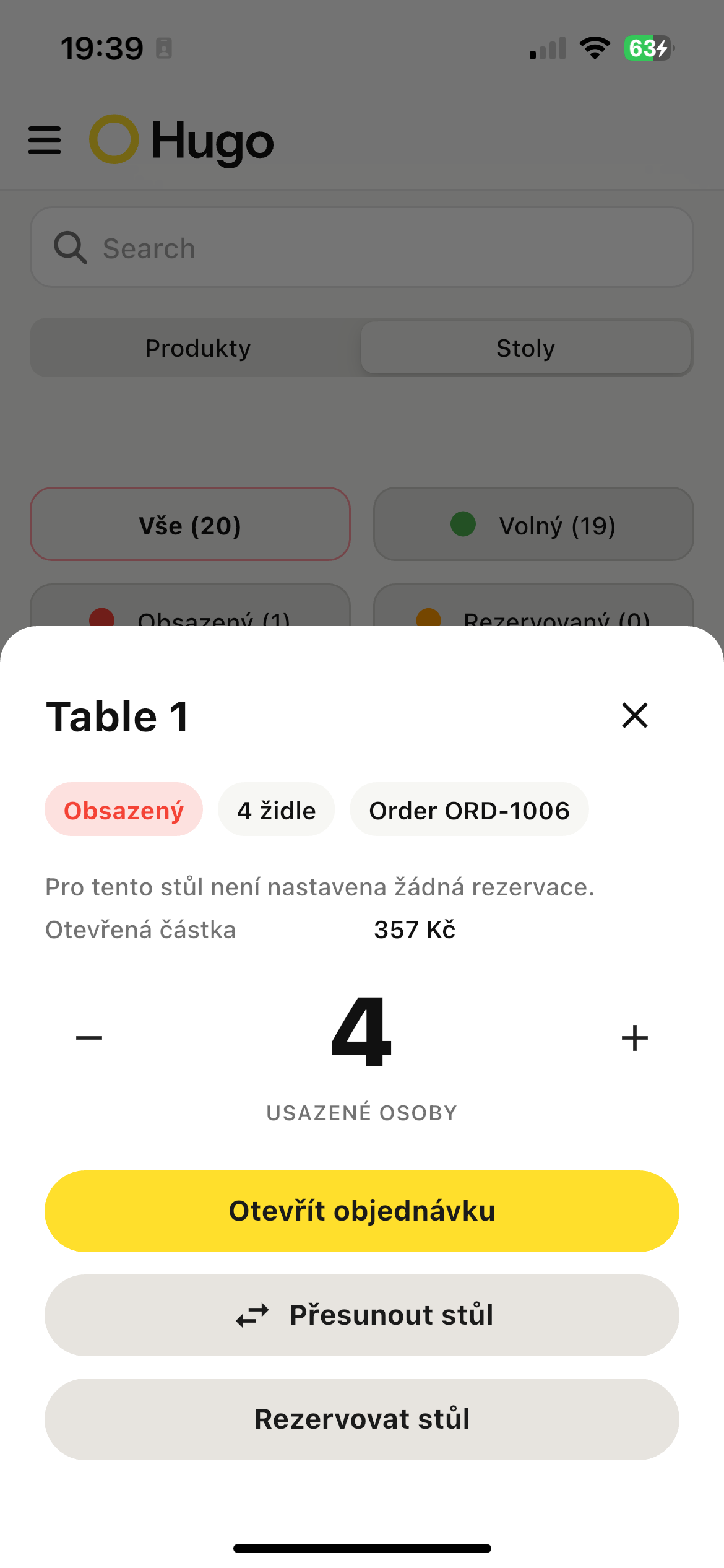 Order sent to the kitchen in Hugo